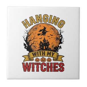Mit meinen Hexen hängend Halloween Vintage-Shirt D Fliese