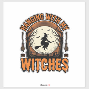 Mit meinen Hexen hängend Vintage-Halloween-Shirt D Aufkleber