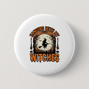 Mit meinen Hexen hängend Vintage-Halloween-Shirt D Button