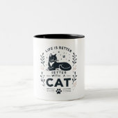 Mit meiner flauschigen Katze ist das Leben besser Zweifarbige Tasse (Mittel)