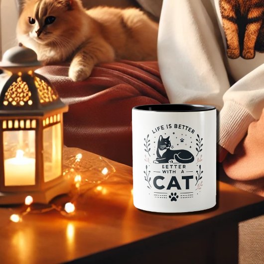 Mit meiner flauschigen Katze ist das Leben besser Zweifarbige Tasse
