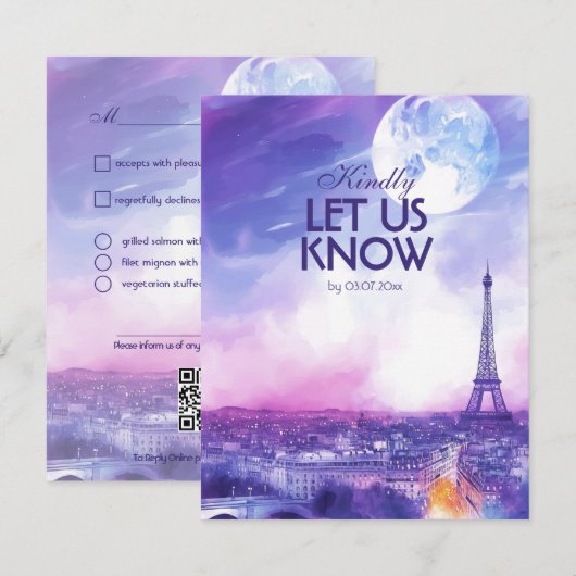 Mit Menü Amour Éternel RSVP-Karte RSVP Karte (Vorne/Hinten)