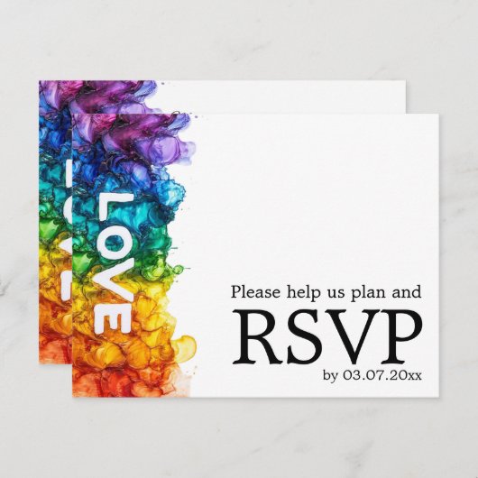 🌈 mit Menü LGBTQ gestrichen mit Liebe Hochzeit RSVP Karte (Vorne/Hinten)