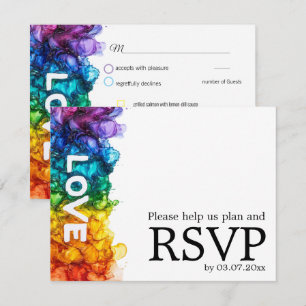 🌈 mit Menü LGBTQ gestrichen mit Liebe Hochzeit RSVP Karte