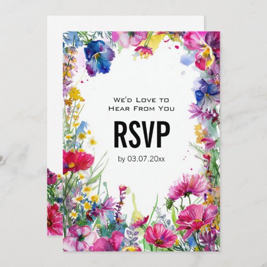 💍 mit Menü Meadow Blooms RSVP-Karte Einladung (Vorne/Hinten)