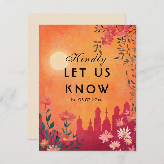 Mit Menü Wahl Sunset Serenade Hochzeit RSVP Karte (Vorne/Hinten)