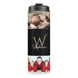 Mit Monogramm 10 FotoCollage Black Thermosbecher