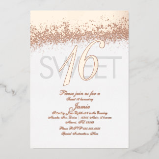 Mit Monogramm 16 . Geburtstag-Gold-Glitzer Folieneinladung
