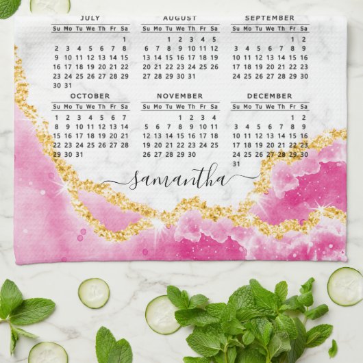 Mit Monogramm 2023 Kalender Girly Elegant Rosa Wei Geschirrtuch (Gefaltet)
