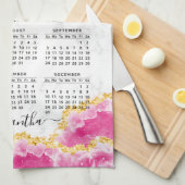 Mit Monogramm 2023 Kalender Girly Elegant Rosa Wei Geschirrtuch (Viertel Falte)