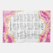 Mit Monogramm 2023 Kalender Girly Elegant Rosa Wei Geschirrtuch (Horizontal)