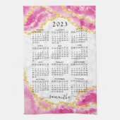 Mit Monogramm 2023 Kalender Girly Elegant Rosa Wei Geschirrtuch (Vertikal)