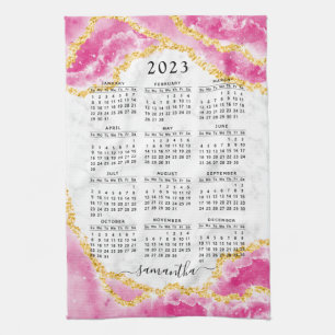 Mit Monogramm 2023 Kalender Girly Elegant Rosa Wei Geschirrtuch