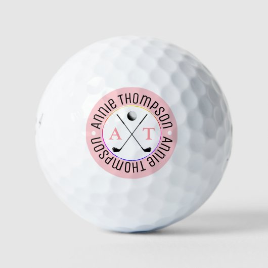 Mit Monogramm 2-Initialen Feminine Pink Golfball (Vorderseite)