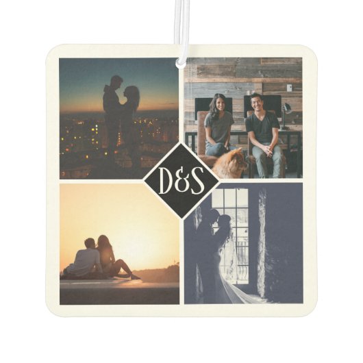 Mit Monogramm 4 Foto Benutzerdefinierte Collage Pe Autolufterfrischer (Rückseite)