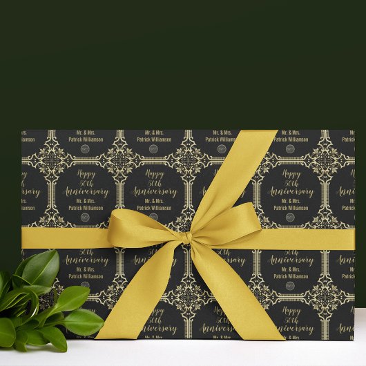 Mit Monogramm 50. Hochzeitstag Art Deco Geschenkpapier