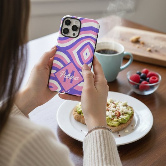 Mit Monogramm 70er Groovy pink & lila psychedelisc Case-Mate iPhone Hülle