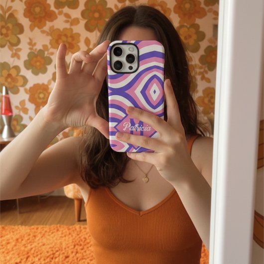 Mit Monogramm 70er Groovy pink & lila psychedelisc Case-Mate iPhone Hülle