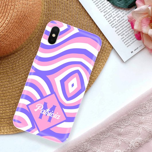 Mit Monogramm 70er Groovy pink & lila psychedelisc Case-Mate iPhone Hülle