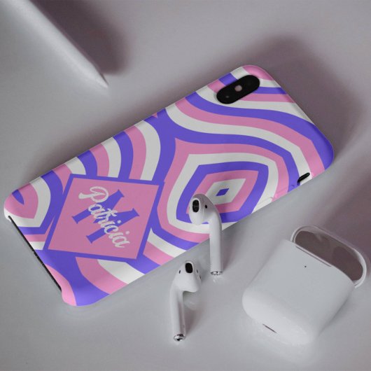 Mit Monogramm 70er Groovy pink & lila psychedelisc Case-Mate iPhone Hülle