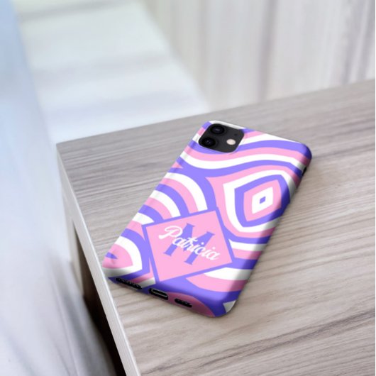 Mit Monogramm 70er Groovy pink & lila psychedelisc Case-Mate iPhone Hülle