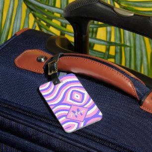 Mit Monogramm 70er Groovy pink & lila psychedelisc Gepäckanhänger