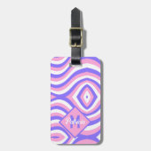 Mit Monogramm 70er Groovy pink & lila psychedelisc Gepäckanhänger (Vorderseite vertikal)