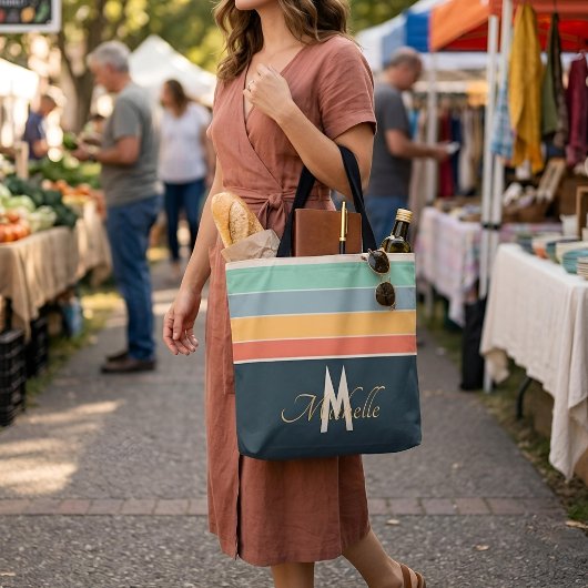 Mit Monogramm 70er Vintage Streifen Tasche