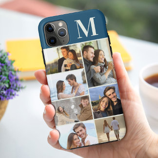 Mit Monogramm 7 FotoCollage auf Aquamarin Peacock  Case-Mate iPhone Hülle