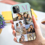 Mit Monogramm 7 Fotomaterial Minze Lilac Case-Mate iPhone Hülle<br><div class="desc">Mit Monogramm Foto Collage iPhone Gehäuse, die Sie mit 7 Ihrer Lieblings-Fotos und Ihre erste personalisieren können. Die Vorlage ist für Sie bereit, um Ihre Fotos hinzuzufügen, arbeiten oben nach unten auf der verlassen Seite, dann oben nach unten auf der rechten Seite. Das Design hat einen minzgrünen Hintergrund und Ihr...</div>