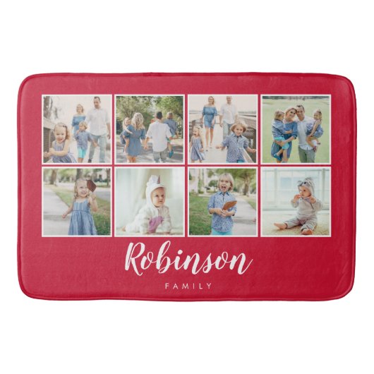 Mit Monogramm 8-Foto-Familienkollektion Rot Badematte (Vorderseite)