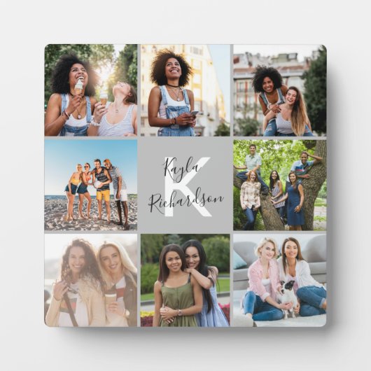 Mit Monogramm 8-Foto-Grid-Collage Graduate Plaque Fotoplatte (Vorderseite)