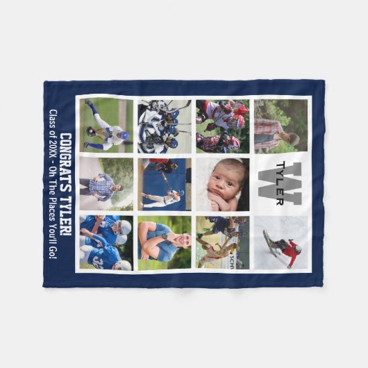 Mit Monogramm Abschluss Multi-FotoCollage Fleecedecke (Vorderseite (Horizontal))