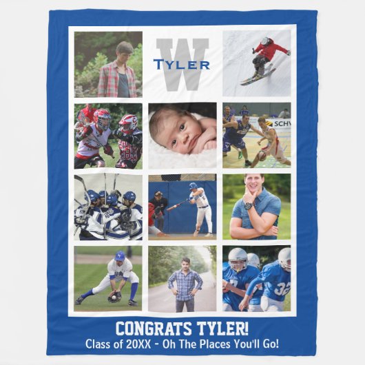 Mit Monogramm Abschluss Multi-FotoCollage Fleecedecke (Vorderseite)