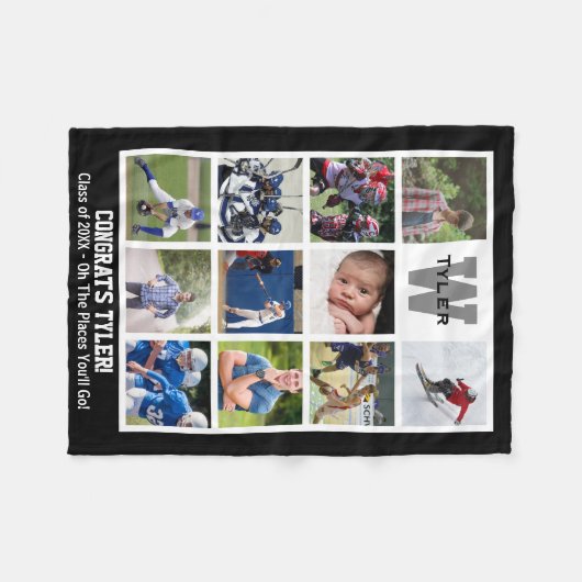 Mit Monogramm Abschluss Multi-FotoCollage Fleecedecke (Vorderseite (Horizontal))