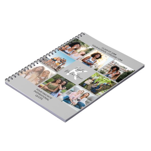 Mit Monogramm Abschluss Zitat 8 Fotocollage grau Notizblock (Linke Seite)