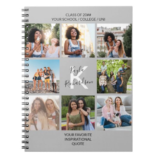 Mit Monogramm Abschluss Zitat 8 Fotocollage grau Notizblock (Vorderseite)