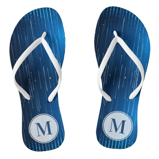 Mit Monogramm Abstrakt-blaues Weißmuster Badesandalen (Fußbett)