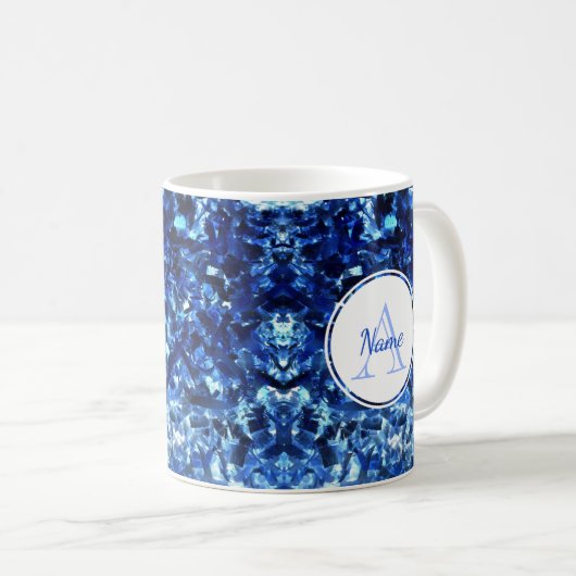 Mit Monogramm Abstrakte blaue Pinselstriche Tasse (VorderseiteRechts)