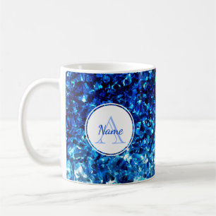Mit Monogramm Abstrakte blaue Pinselstriche Tasse
