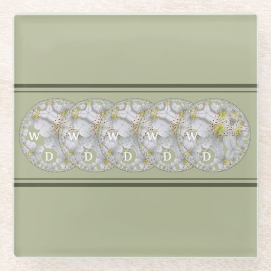 Mit Monogramm Abstrakte Daisy Blume Gelb Grau Glasuntersetzer (Vorderseite)