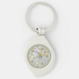 Mit Monogramm Abstrakter Spaß Flora Art Gelb braun Schlüsselanhänger