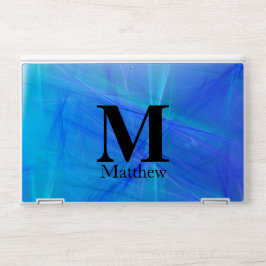 Mit Monogramm Abstraktes blaues Fraktal HP Laptop-Aufkleber