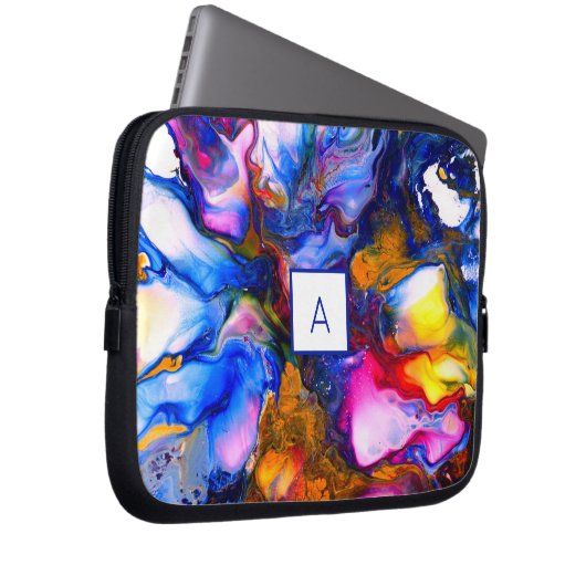 Mit Monogramm Agate Fluid Art Personalisiert Laptopschutzhülle (Vorne Rechts)