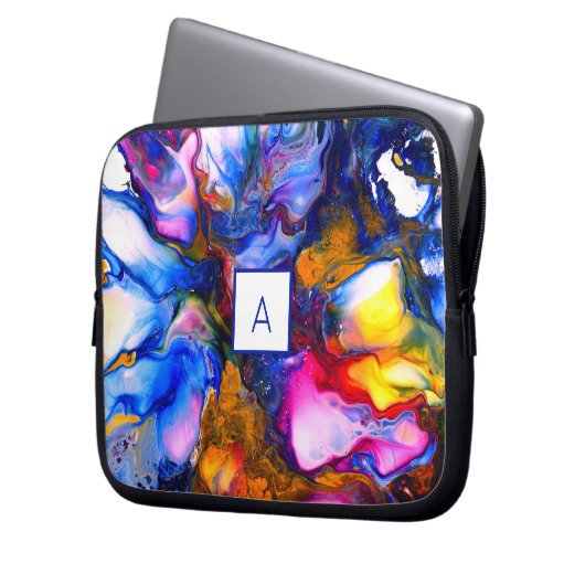 Mit Monogramm Agate Fluid Art Personalisiert Laptopschutzhülle (Vorderseite Links)