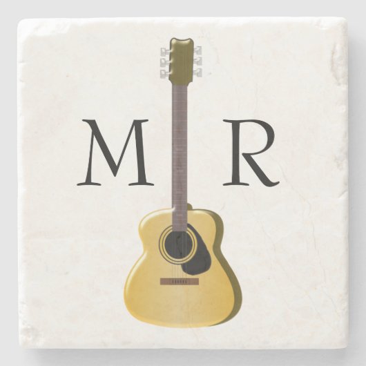 Mit Monogramm Akustikgitarre Steinuntersetzer (Vorderseite)