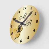 Mit Monogramm akustische Gitarre Runde Wanduhr (Winkel)