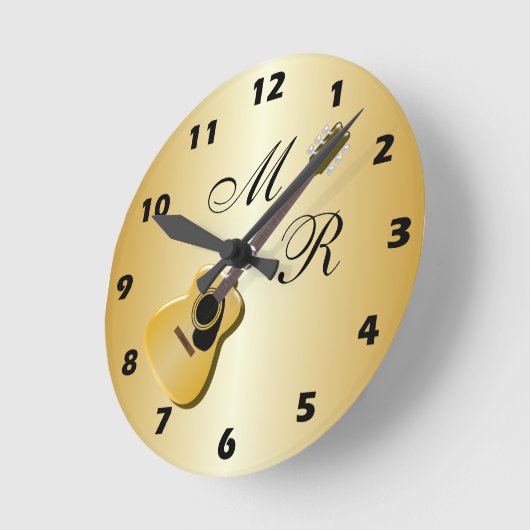Mit Monogramm akustische Gitarre Runde Wanduhr (Winkel)