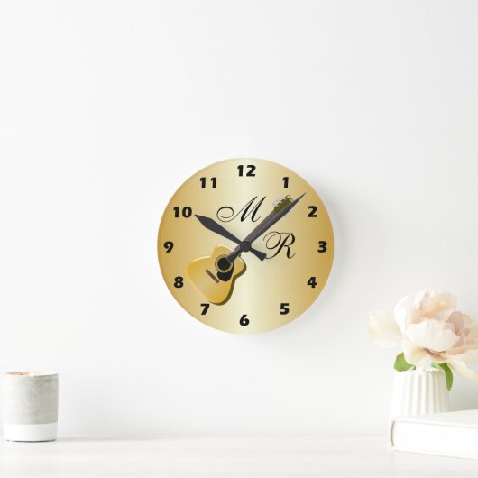 Mit Monogramm akustische Gitarre Runde Wanduhr (Zuhause)