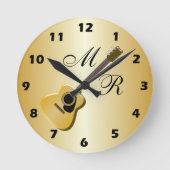 Mit Monogramm akustische Gitarre Runde Wanduhr (Vorderseite)